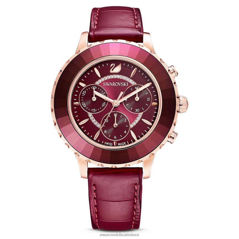 hodinky octea lux chrono švajčiarska výroba, kožený remienok, červený povrch v ružovom zlate B8ZNT1195 Swarovski príslušenstvo