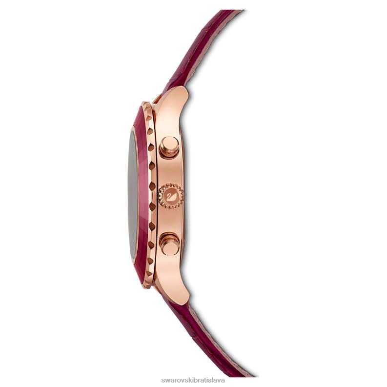 hodinky octea lux chrono švajčiarska výroba, kožený remienok, červený povrch v ružovom zlate B8ZNT1195 Swarovski príslušenstvo