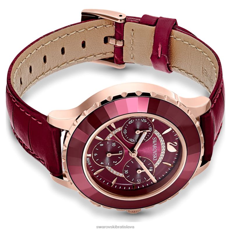 hodinky octea lux chrono švajčiarska výroba, kožený remienok, červený povrch v ružovom zlate B8ZNT1195 Swarovski príslušenstvo