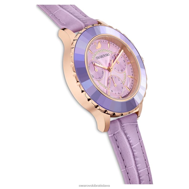 hodinky octea lux chrono švajčiarska výroba, kožený remienok, fialová, povrchová úprava v ružovom zlate B8ZNT1157 Swarovski príslušenstvo