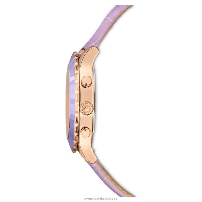 hodinky octea lux chrono švajčiarska výroba, kožený remienok, fialová, povrchová úprava v ružovom zlate B8ZNT1157 Swarovski príslušenstvo
