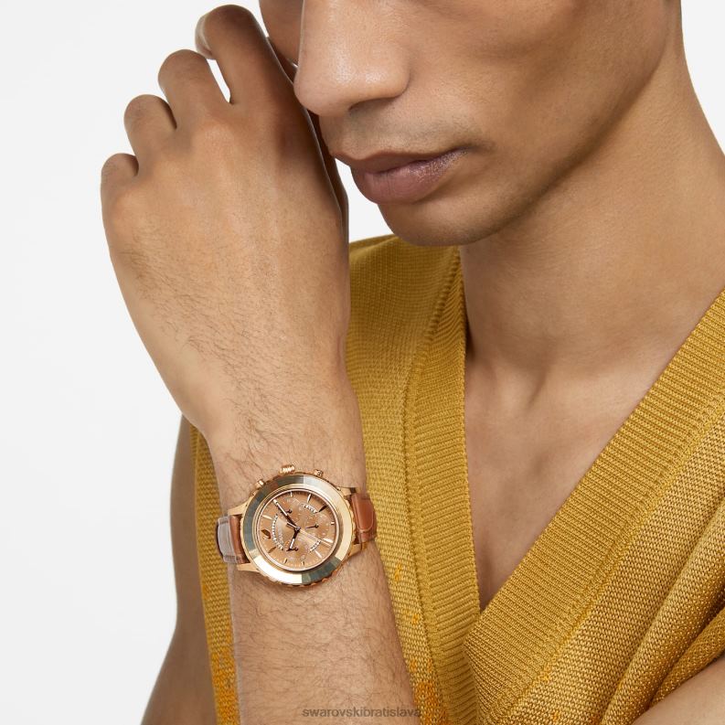hodinky octea lux chrono švajčiarska výroba, kožený remienok, hnedá, zlatá povrchová úprava B8ZNT1150 Swarovski príslušenstvo