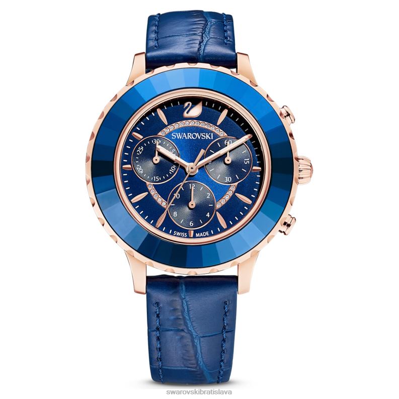 hodinky octea lux chrono švajčiarska výroba, kožený remienok, modrá, povrchová úprava ružové zlato B8ZNT1164 Swarovski príslušenstvo