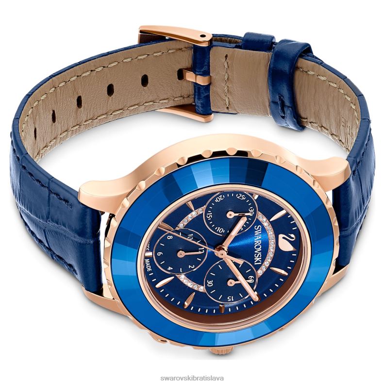 hodinky octea lux chrono švajčiarska výroba, kožený remienok, modrá, povrchová úprava ružové zlato B8ZNT1164 Swarovski príslušenstvo