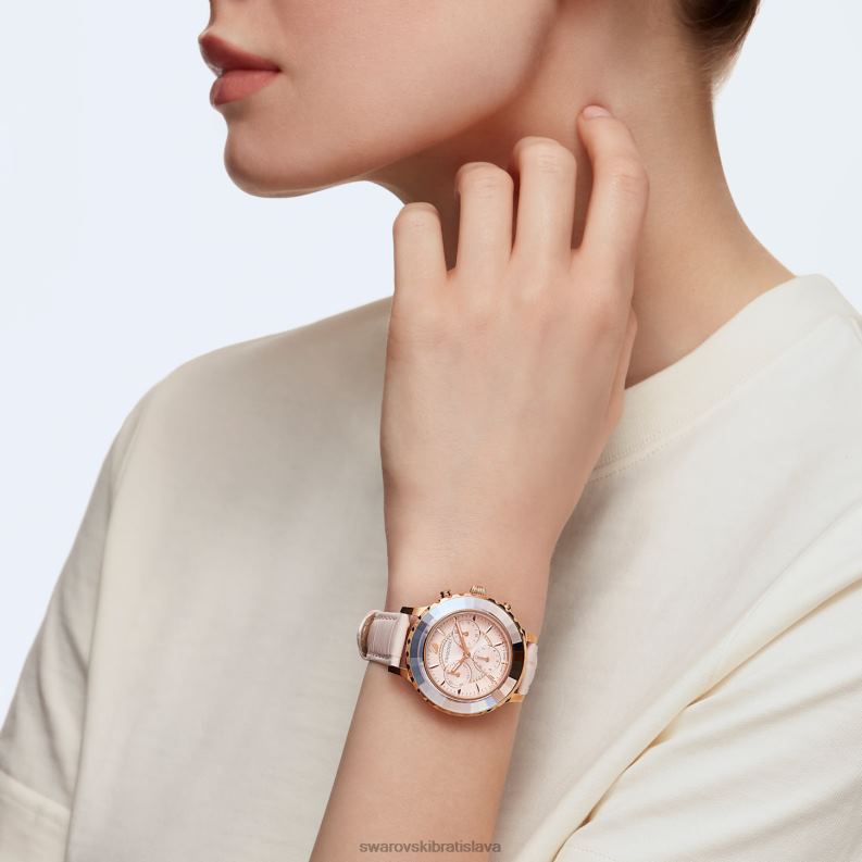 hodinky octea lux chrono švajčiarska výroba, kožený remienok, ružová, povrchová úprava v ružovom zlate B8ZNT1191 Swarovski príslušenstvo