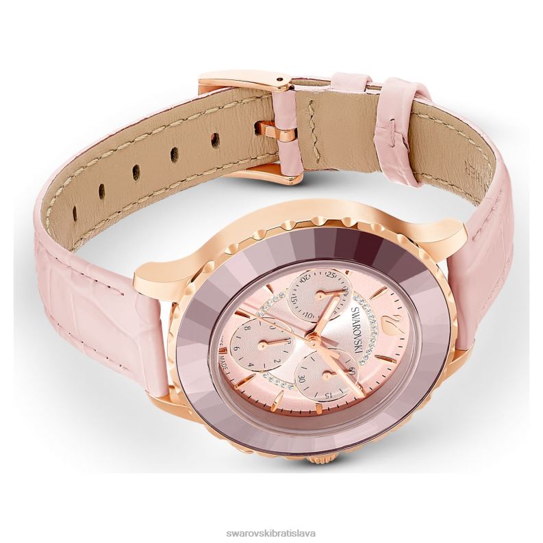 hodinky octea lux chrono švajčiarska výroba, kožený remienok, ružová, povrchová úprava v ružovom zlate B8ZNT1191 Swarovski príslušenstvo