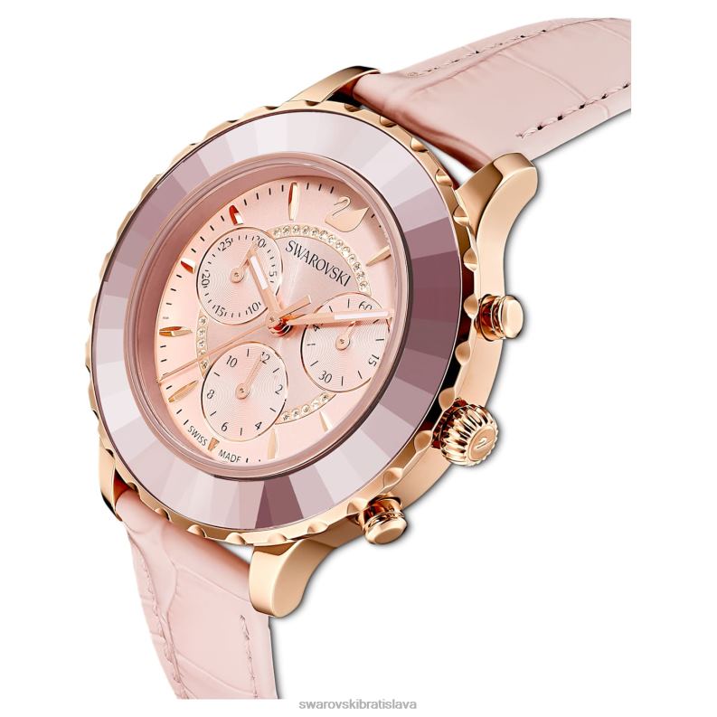 hodinky octea lux chrono švajčiarska výroba, kožený remienok, ružová, povrchová úprava v ružovom zlate B8ZNT1191 Swarovski príslušenstvo