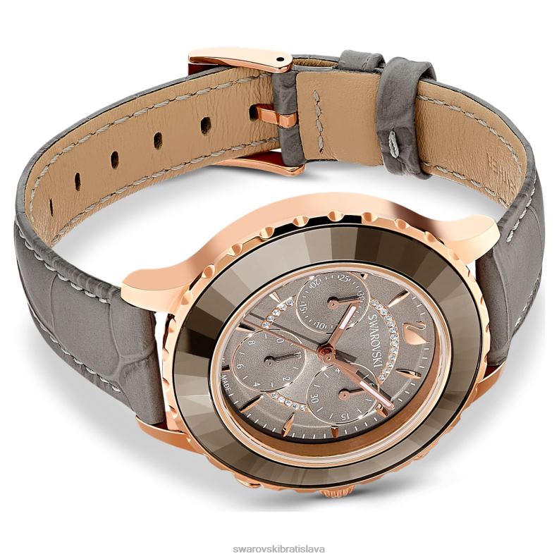 hodinky octea lux chrono švajčiarska výroba, kožený remienok, sivá, povrchová úprava ružové zlato B8ZNT1177 Swarovski príslušenstvo
