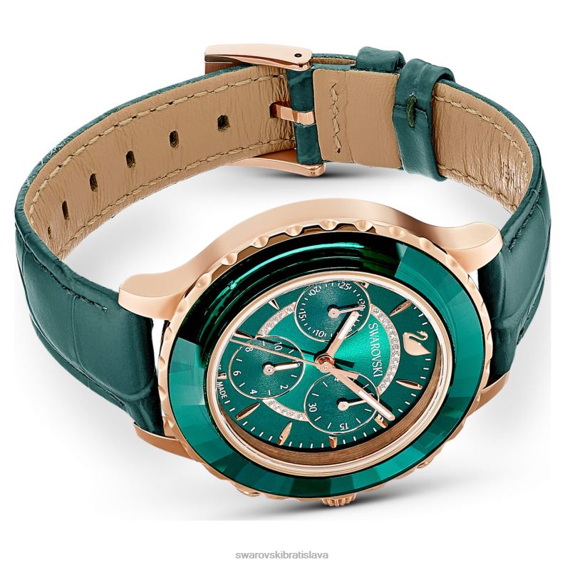 hodinky octea lux chrono švajčiarska výroba, kožený remienok, zelená, povrchová úprava v ružovom zlate B8ZNT1159 Swarovski príslušenstvo