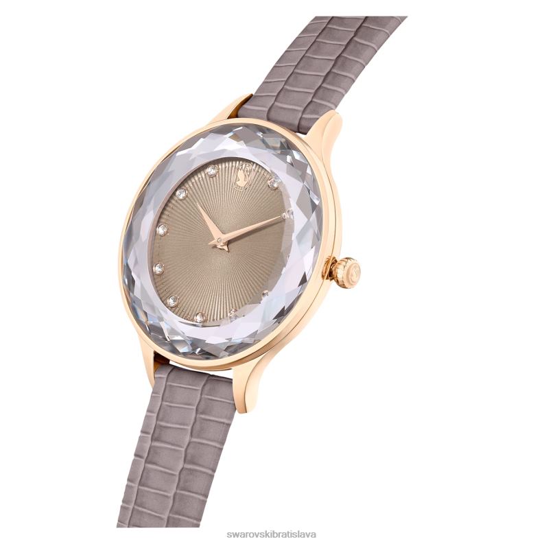 hodinky octea nova švajčiarska výroba, kožený remienok, béžová, povrchová úprava v ružovom zlate B8ZNT1184 Swarovski príslušenstvo