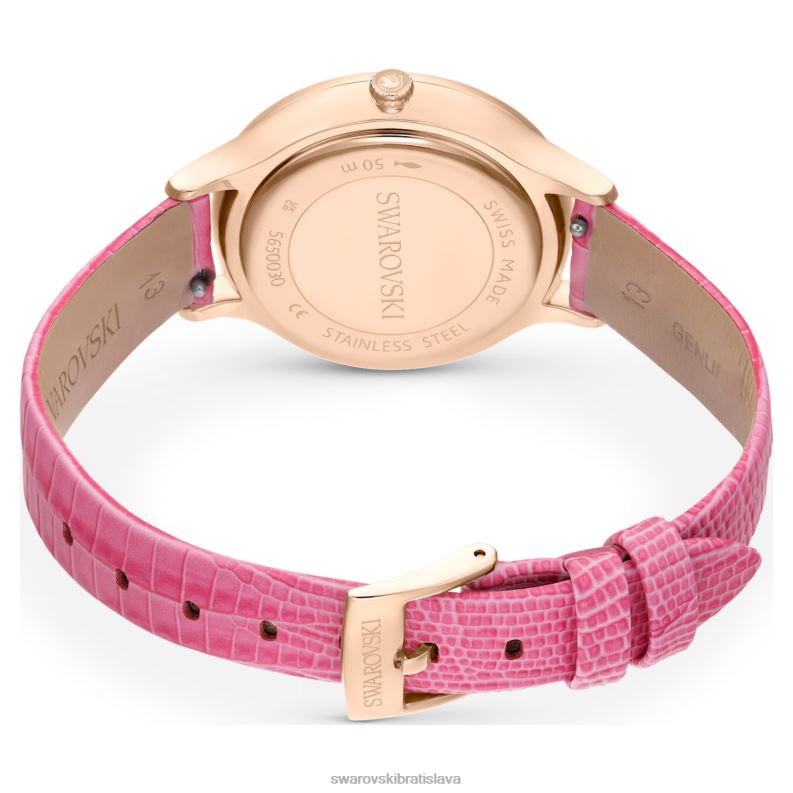 hodinky octea nova švajčiarska výroba, kožený remienok, ružová, povrchová úprava v ružovom zlate B8ZNT1179 Swarovski príslušenstvo