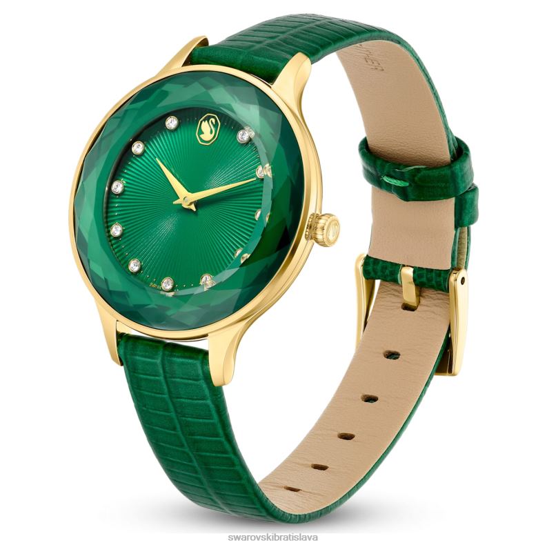 hodinky octea nova švajčiarska výroba, kožený remienok, zelená, zlatá povrchová úprava B8ZNT1146 Swarovski príslušenstvo