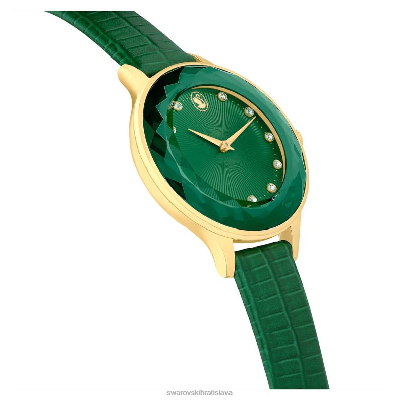 hodinky octea nova švajčiarska výroba, kožený remienok, zelená, zlatá povrchová úprava B8ZNT1146 Swarovski príslušenstvo