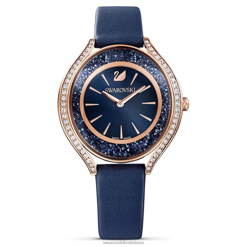 hodinky s kryštalickou aurou švajčiarska výroba, kožený remienok, modrá, povrchová úprava ružové zlato B8ZNT1185 Swarovski príslušenstvo