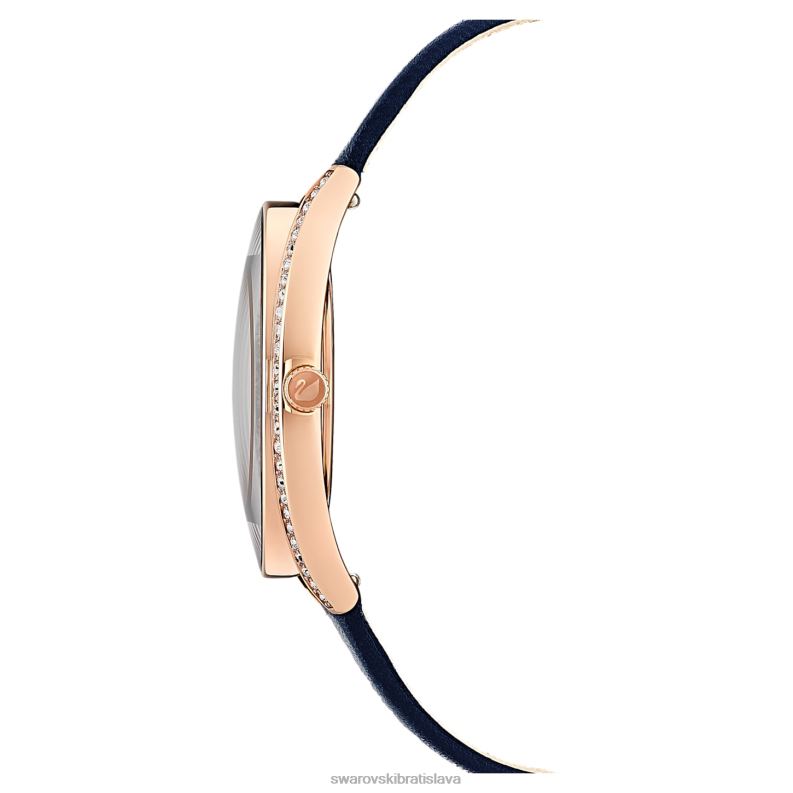 hodinky s kryštalickou aurou švajčiarska výroba, kožený remienok, modrá, povrchová úprava ružové zlato B8ZNT1185 Swarovski príslušenstvo