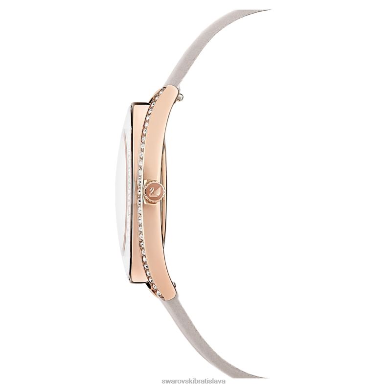 hodinky s kryštalickou aurou švajčiarska výroba, kožený remienok, sivá, povrchová úprava ružové zlato B8ZNT1183 Swarovski príslušenstvo