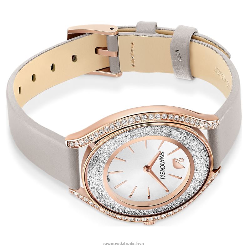 hodinky s kryštalickou aurou švajčiarska výroba, kožený remienok, sivá, povrchová úprava ružové zlato B8ZNT1183 Swarovski príslušenstvo