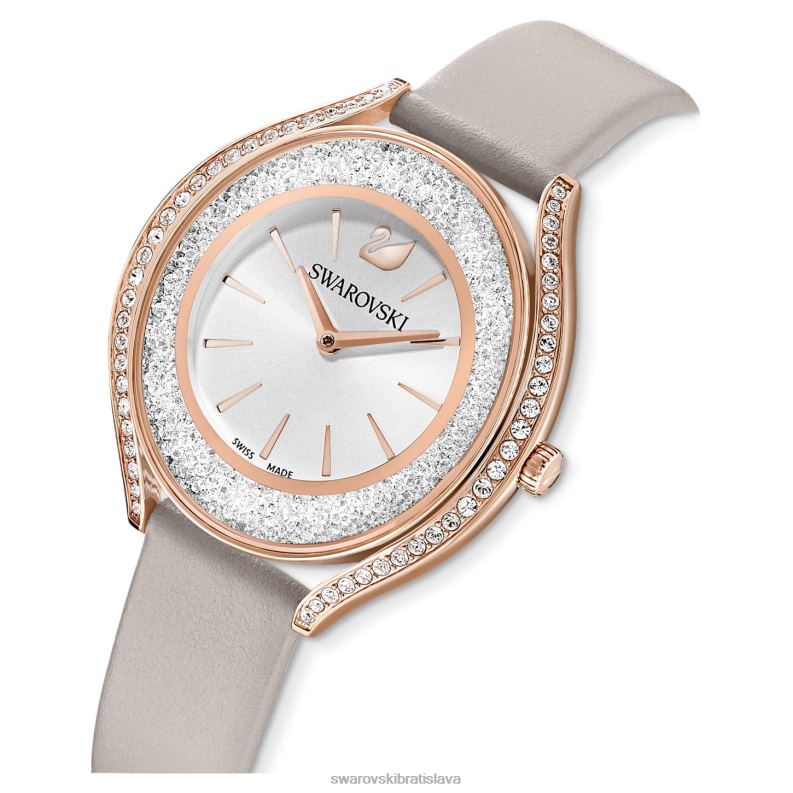 hodinky s kryštalickou aurou švajčiarska výroba, kožený remienok, sivá, povrchová úprava ružové zlato B8ZNT1183 Swarovski príslušenstvo