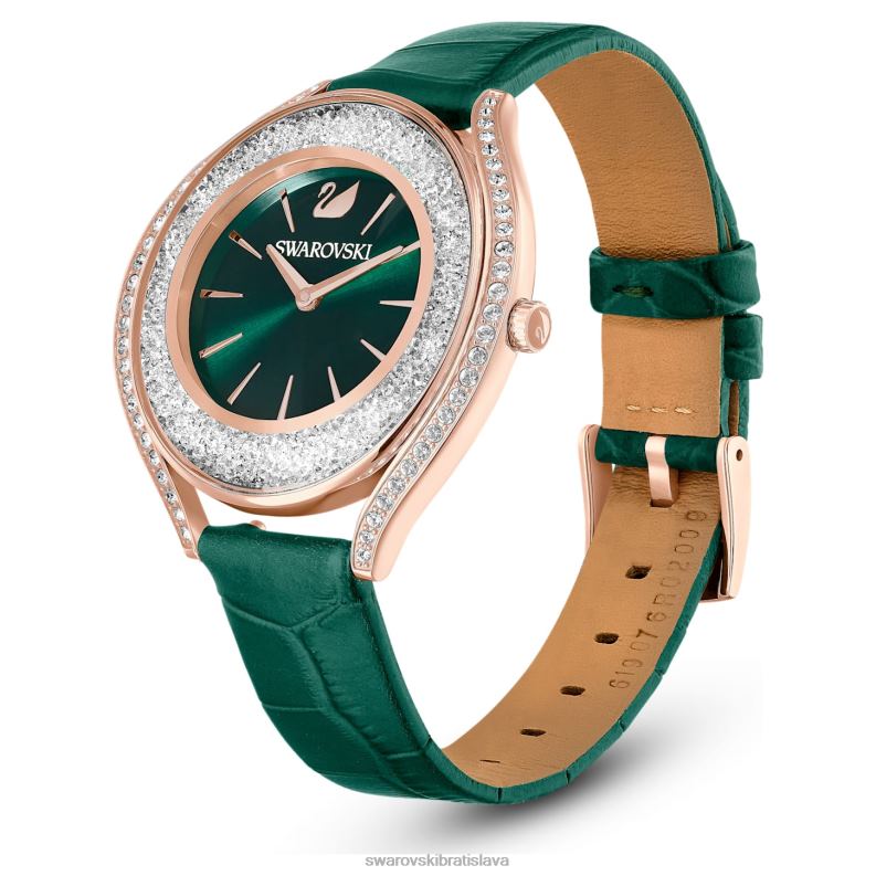 hodinky s kryštalickou aurou švajčiarska výroba, kožený remienok, zelená, povrchová úprava v ružovom zlate B8ZNT1155 Swarovski príslušenstvo