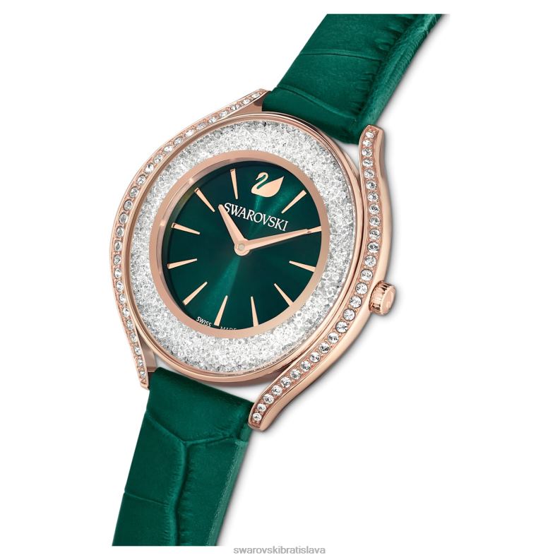 hodinky s kryštalickou aurou švajčiarska výroba, kožený remienok, zelená, povrchová úprava v ružovom zlate B8ZNT1155 Swarovski príslušenstvo