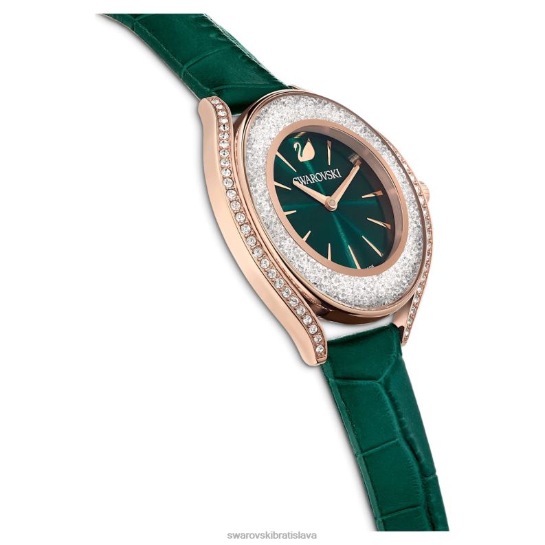 hodinky s kryštalickou aurou švajčiarska výroba, kožený remienok, zelená, povrchová úprava v ružovom zlate B8ZNT1155 Swarovski príslušenstvo