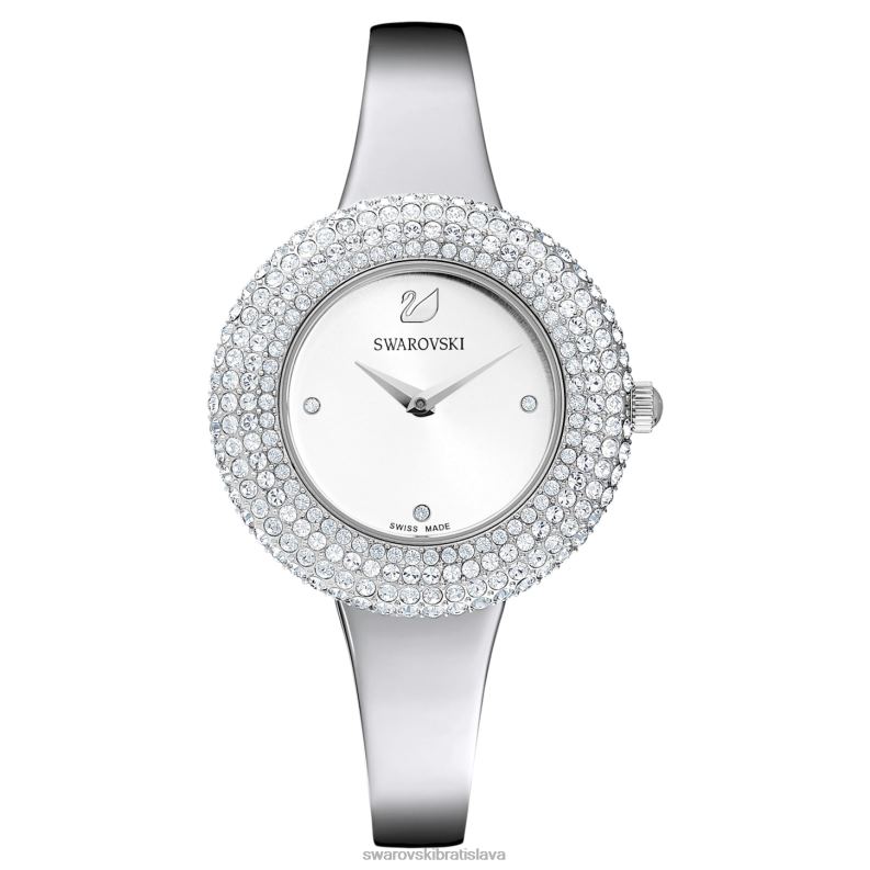 krištáľové ružové hodinky švajčiarska výroba, kovový náramok, strieborný tón, nehrdzavejúca oceľ B8ZNT1247 Swarovski príslušenstvo