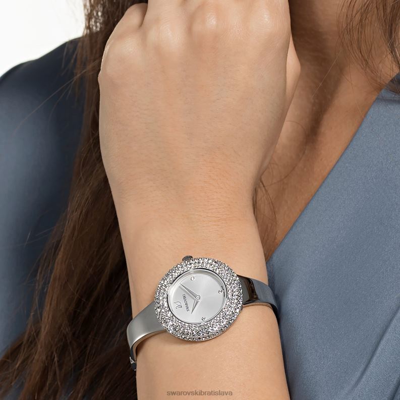 krištáľové ružové hodinky švajčiarska výroba, kovový náramok, strieborný tón, nehrdzavejúca oceľ B8ZNT1247 Swarovski príslušenstvo