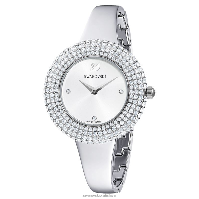 krištáľové ružové hodinky švajčiarska výroba, kovový náramok, strieborný tón, nehrdzavejúca oceľ B8ZNT1247 Swarovski príslušenstvo