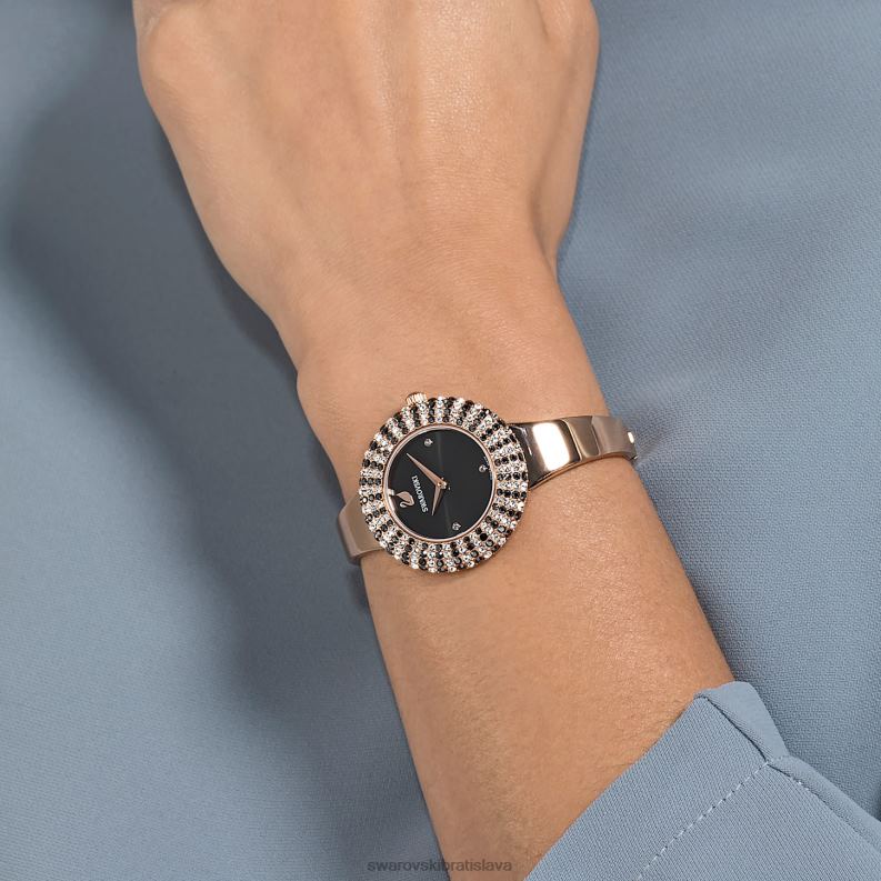 krištáľové ružové hodinky švajčiarsky kovový náramok, čierny, povrchová úprava ružové zlato B8ZNT1162 Swarovski príslušenstvo