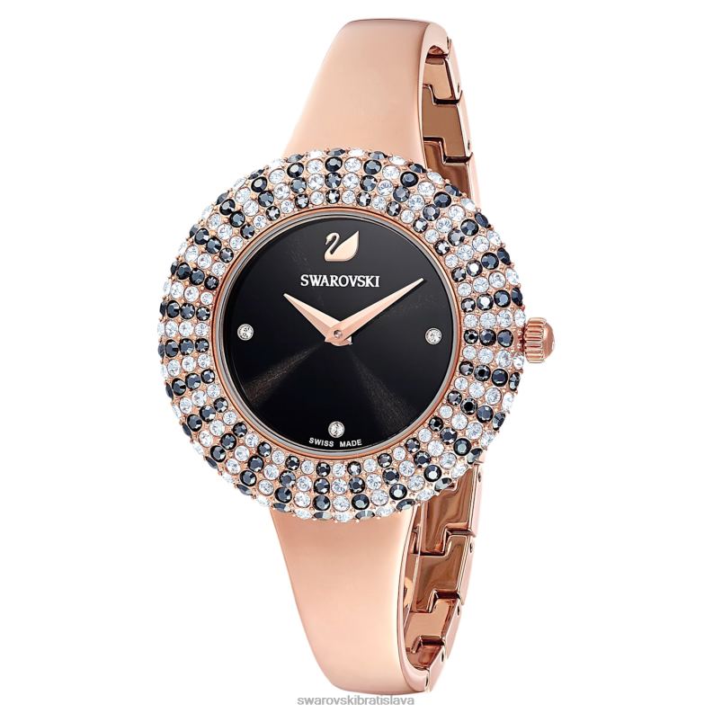 krištáľové ružové hodinky švajčiarsky kovový náramok, čierny, povrchová úprava ružové zlato B8ZNT1162 Swarovski príslušenstvo