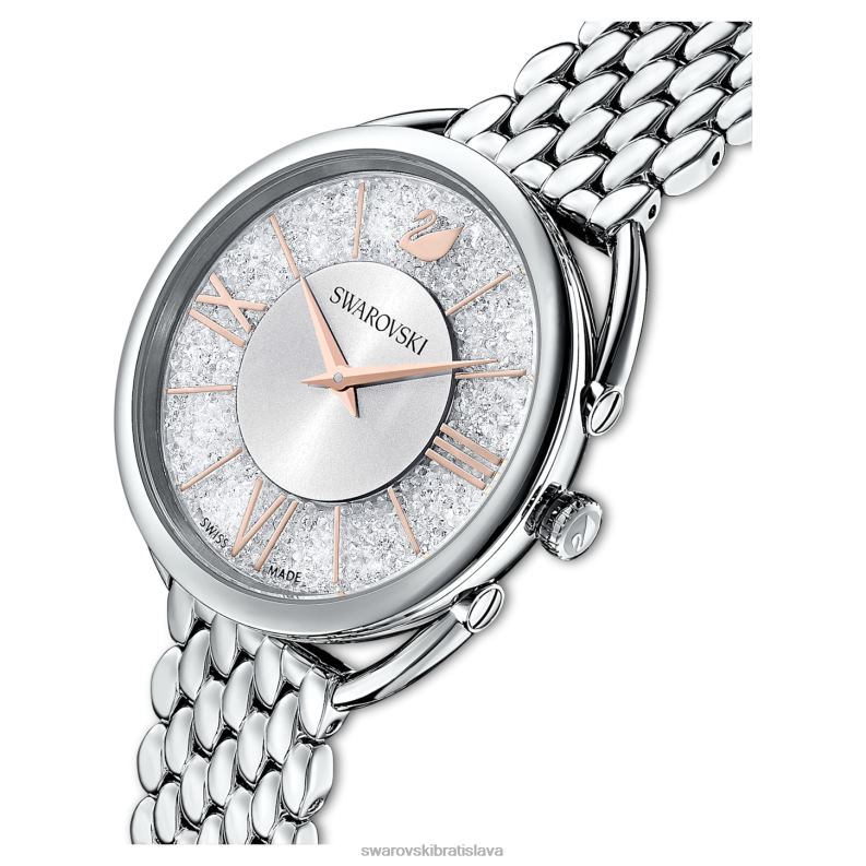 kryštalické glam hodinky švajčiarska výroba, kovový náramok, strieborný tón, nehrdzavejúca oceľ B8ZNT1245 Swarovski príslušenstvo