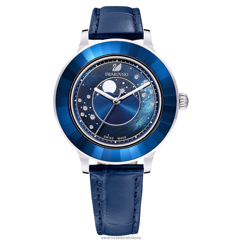 octea lux hodinky švajčiarska výroba, mesiac, kožený remienok, modrá, nehrdzavejúca oceľ B8ZNT1248 Swarovski príslušenstvo