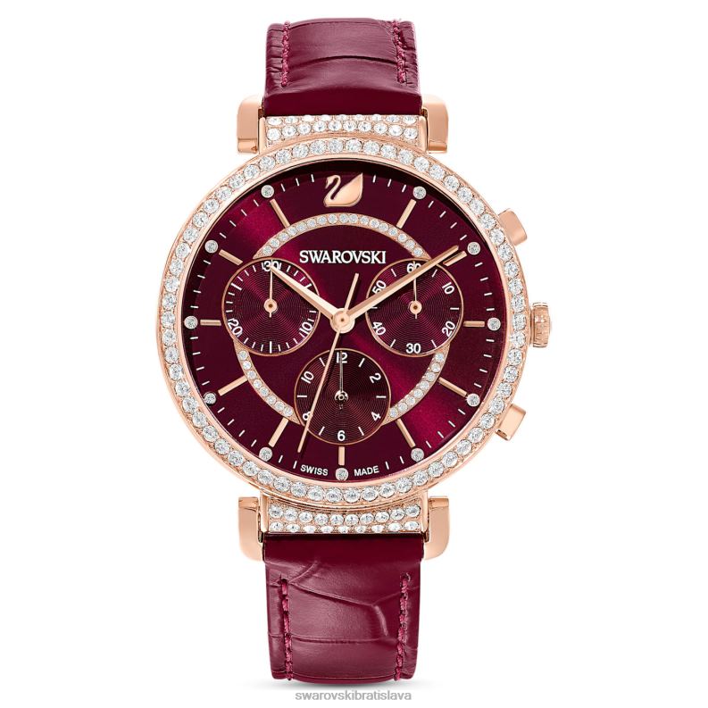 pasáž chrono hodinky švajčiarska výroba, kožený remienok, červený povrch v ružovom zlate B8ZNT1163 Swarovski príslušenstvo
