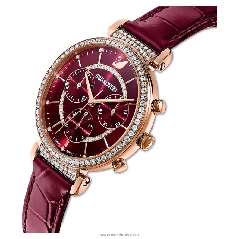 pasáž chrono hodinky švajčiarska výroba, kožený remienok, červený povrch v ružovom zlate B8ZNT1163 Swarovski príslušenstvo