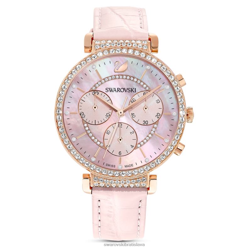 pasáž chrono hodinky švajčiarska výroba, kožený remienok, ružová, povrchová úprava v ružovom zlate B8ZNT1153 Swarovski príslušenstvo