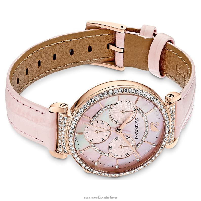 pasáž chrono hodinky švajčiarska výroba, kožený remienok, ružová, povrchová úprava v ružovom zlate B8ZNT1153 Swarovski príslušenstvo