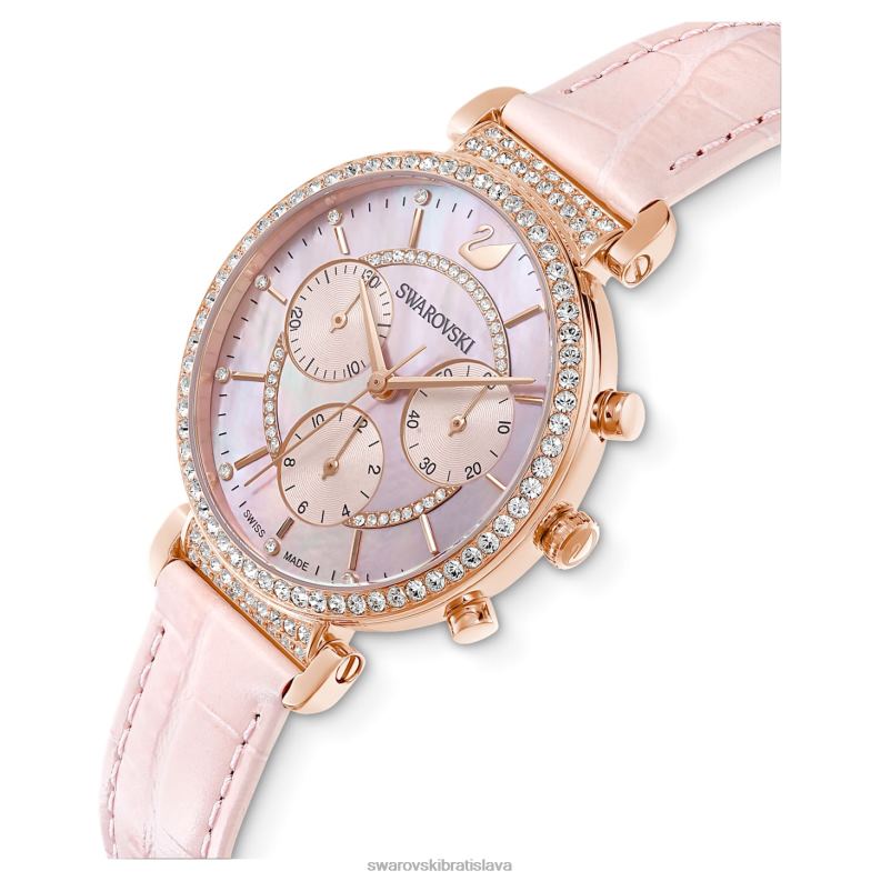 pasáž chrono hodinky švajčiarska výroba, kožený remienok, ružová, povrchová úprava v ružovom zlate B8ZNT1153 Swarovski príslušenstvo
