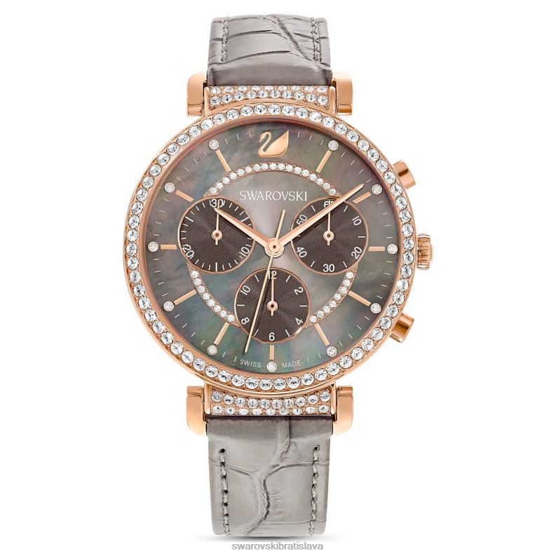 pasáž chrono hodinky švajčiarska výroba, kožený remienok, sivá, povrchová úprava ružové zlato B8ZNT1160 Swarovski príslušenstvo