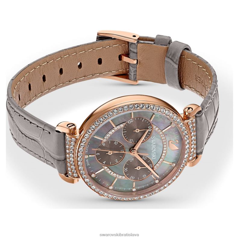 pasáž chrono hodinky švajčiarska výroba, kožený remienok, sivá, povrchová úprava ružové zlato B8ZNT1160 Swarovski príslušenstvo
