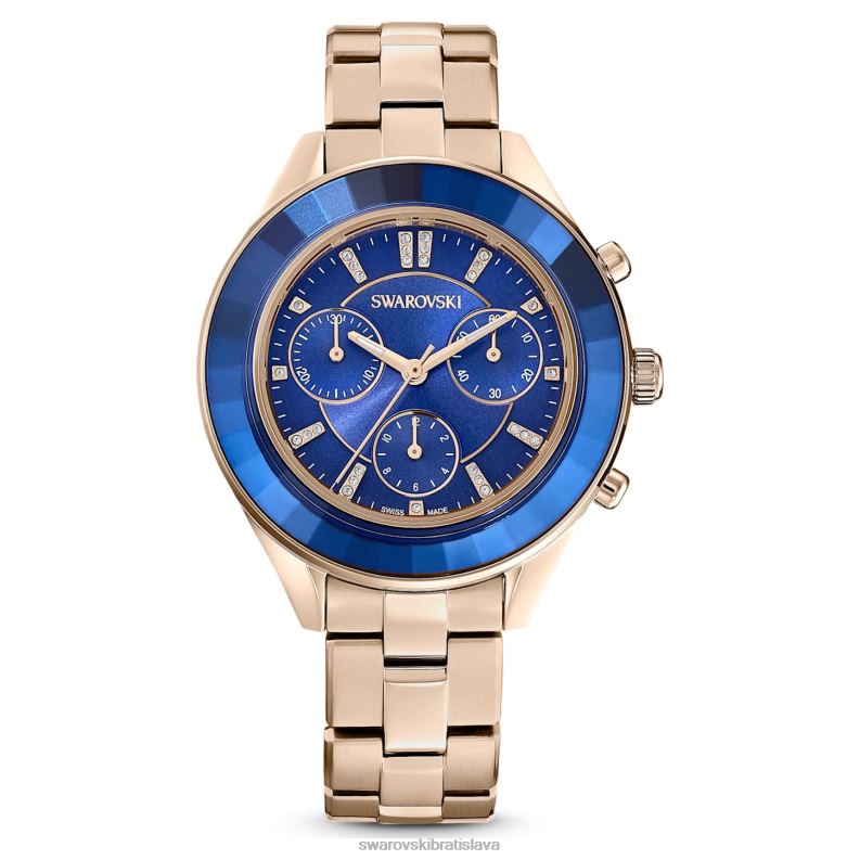 športové hodinky octea lux švajčiarska výroba, kovový náramok, modrý, šampanský zlatý odtieň B8ZNT1143 Swarovski príslušenstvo