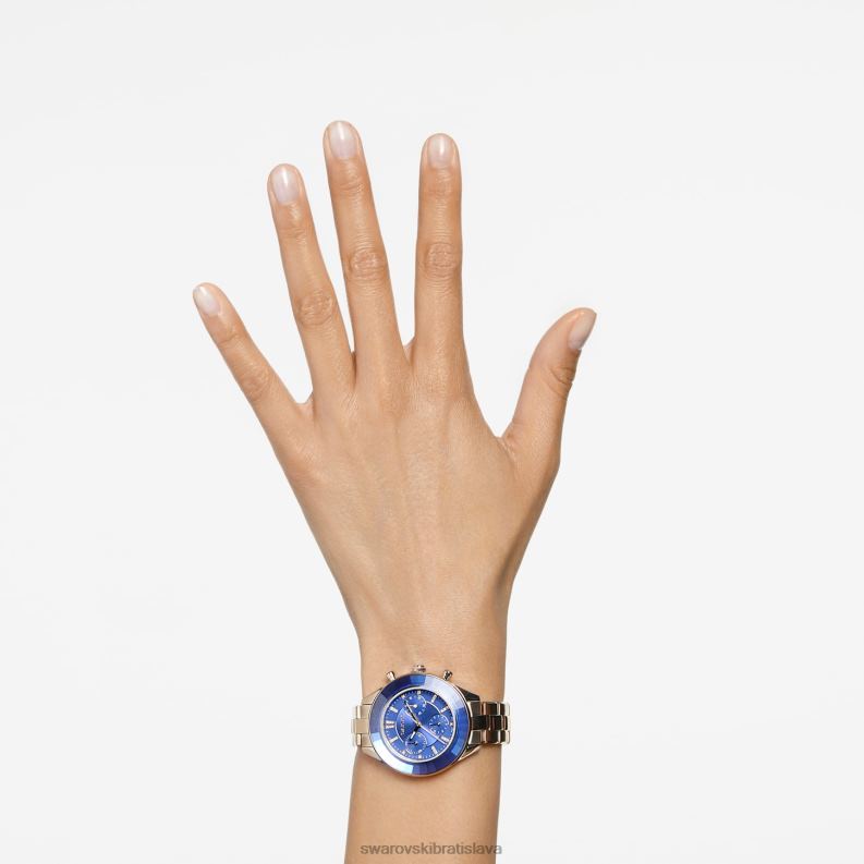 športové hodinky octea lux švajčiarska výroba, kovový náramok, modrý, šampanský zlatý odtieň B8ZNT1143 Swarovski príslušenstvo