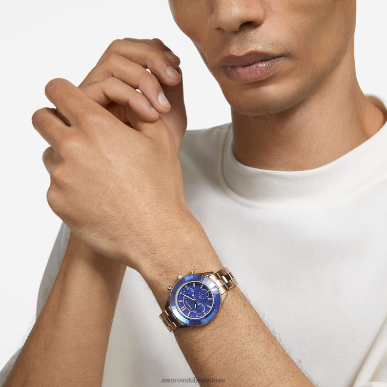 športové hodinky octea lux švajčiarska výroba, kovový náramok, modrý, šampanský zlatý odtieň B8ZNT1143 Swarovski príslušenstvo