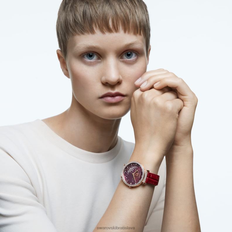 prechod mesačná fáza hodinky švajčiarska výroba, mesiac, kožený remienok, červená, povrchová úprava v ružovom zlate B8ZNT1197 Swarovski príslušenstvo
