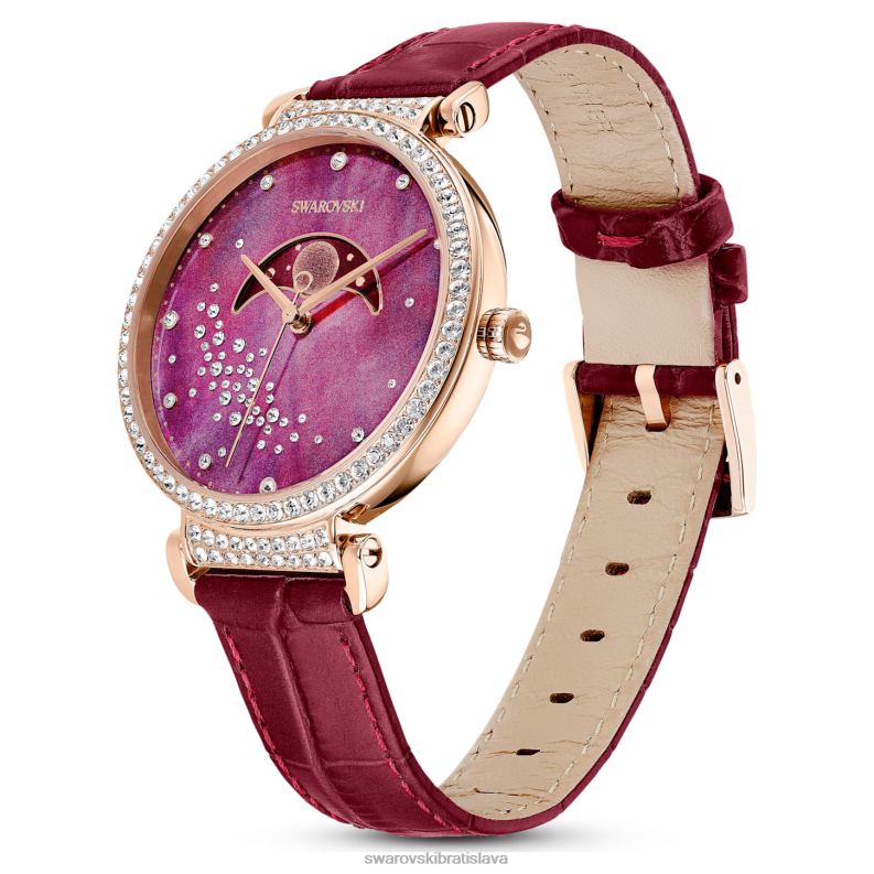prechod mesačná fáza hodinky švajčiarska výroba, mesiac, kožený remienok, červená, povrchová úprava v ružovom zlate B8ZNT1197 Swarovski príslušenstvo