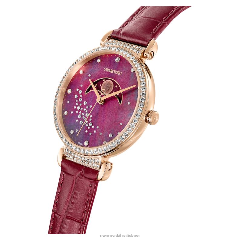 prechod mesačná fáza hodinky švajčiarska výroba, mesiac, kožený remienok, červená, povrchová úprava v ružovom zlate B8ZNT1197 Swarovski príslušenstvo