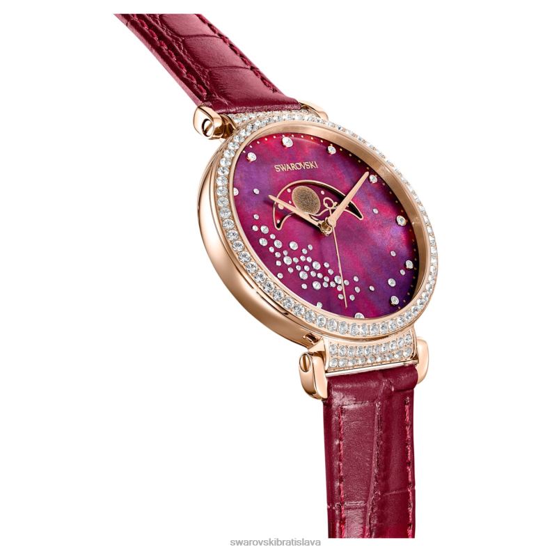 prechod mesačná fáza hodinky švajčiarska výroba, mesiac, kožený remienok, červená, povrchová úprava v ružovom zlate B8ZNT1197 Swarovski príslušenstvo