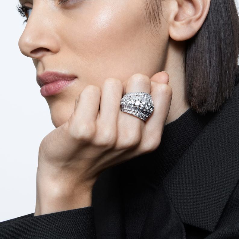 hyperbola koktailový prsteň zmiešané rezy, biele, rhodiované B8ZNT1057 Swarovski šperky