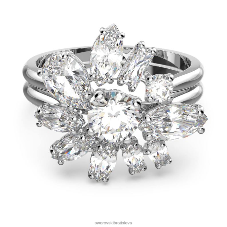 koktailový prsteň gema zmiešané rezy, kvet, biela, rhodiované B8ZNT1084 Swarovski šperky