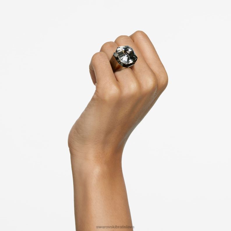 koktailový prsteň numina osemhranný výbrus, čierny, pokovený ruténiom B8ZNT1087 Swarovski šperky