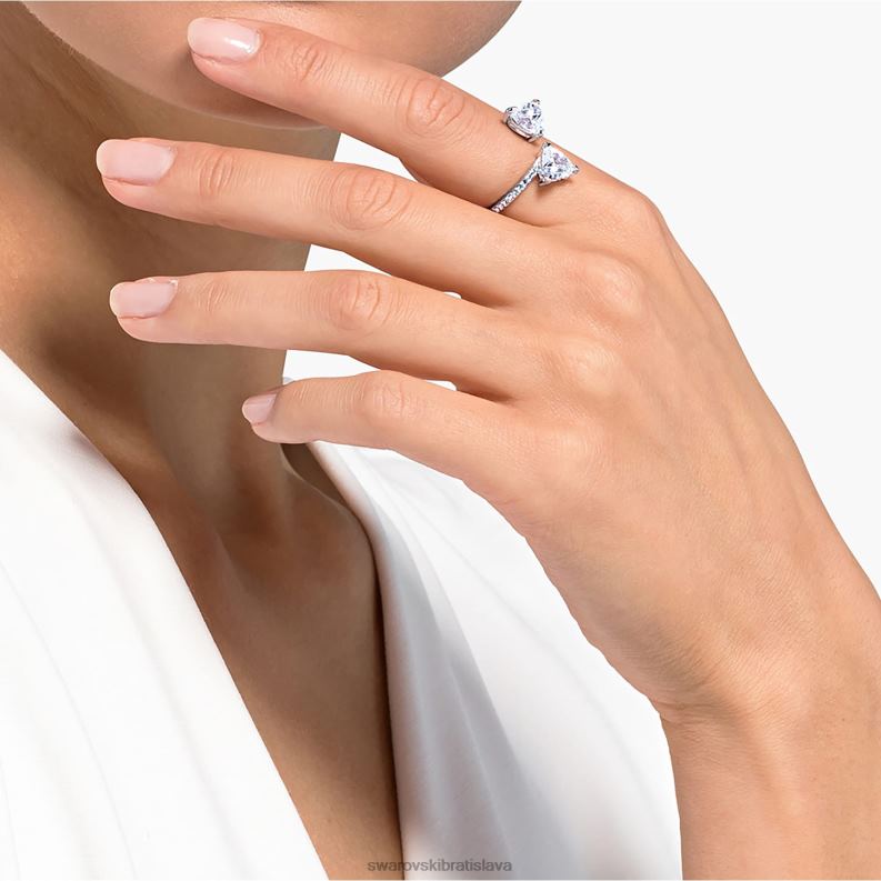 prilákať dušu otvorený prsteň srdce, biele, rhodiované B8ZNT1092 Swarovski šperky